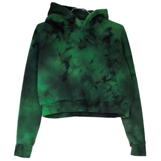 Size S  & XS - Alien black and green tie dye Crop hoodie unisex dark hoodie fleece sweater