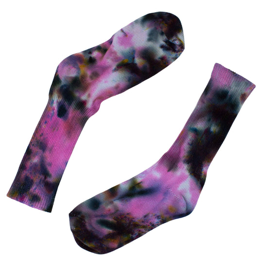 Vibrant Pink & Black Confetti Tie-Dye Organic Socks Bold and Soft Athletic Wear