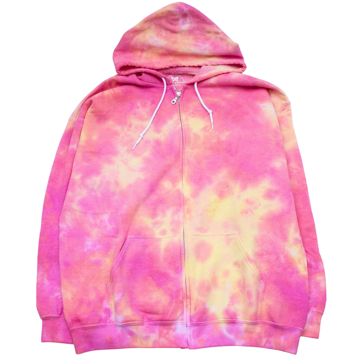 Size XL: Unique Tie-Dye Hoodie - Immerse in Sun-Kissed Pinks & Yellows with This Distinctive Design