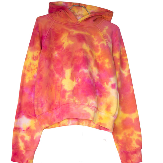 Yellow mellow tie dye crop hoodie pink and yellow watercolor effect