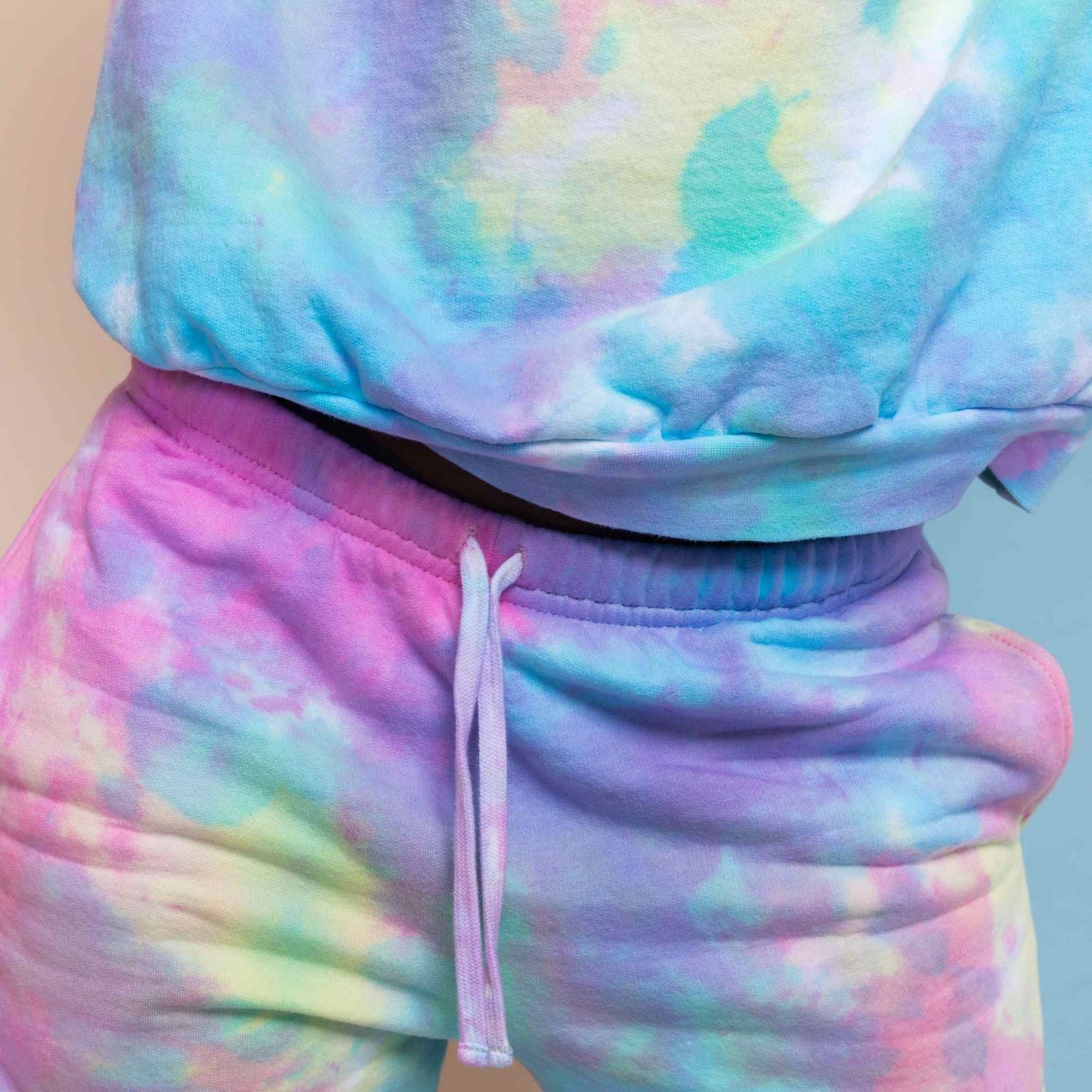 Pastel goth joggers tie dye watercolor effect pink blue and yellow
