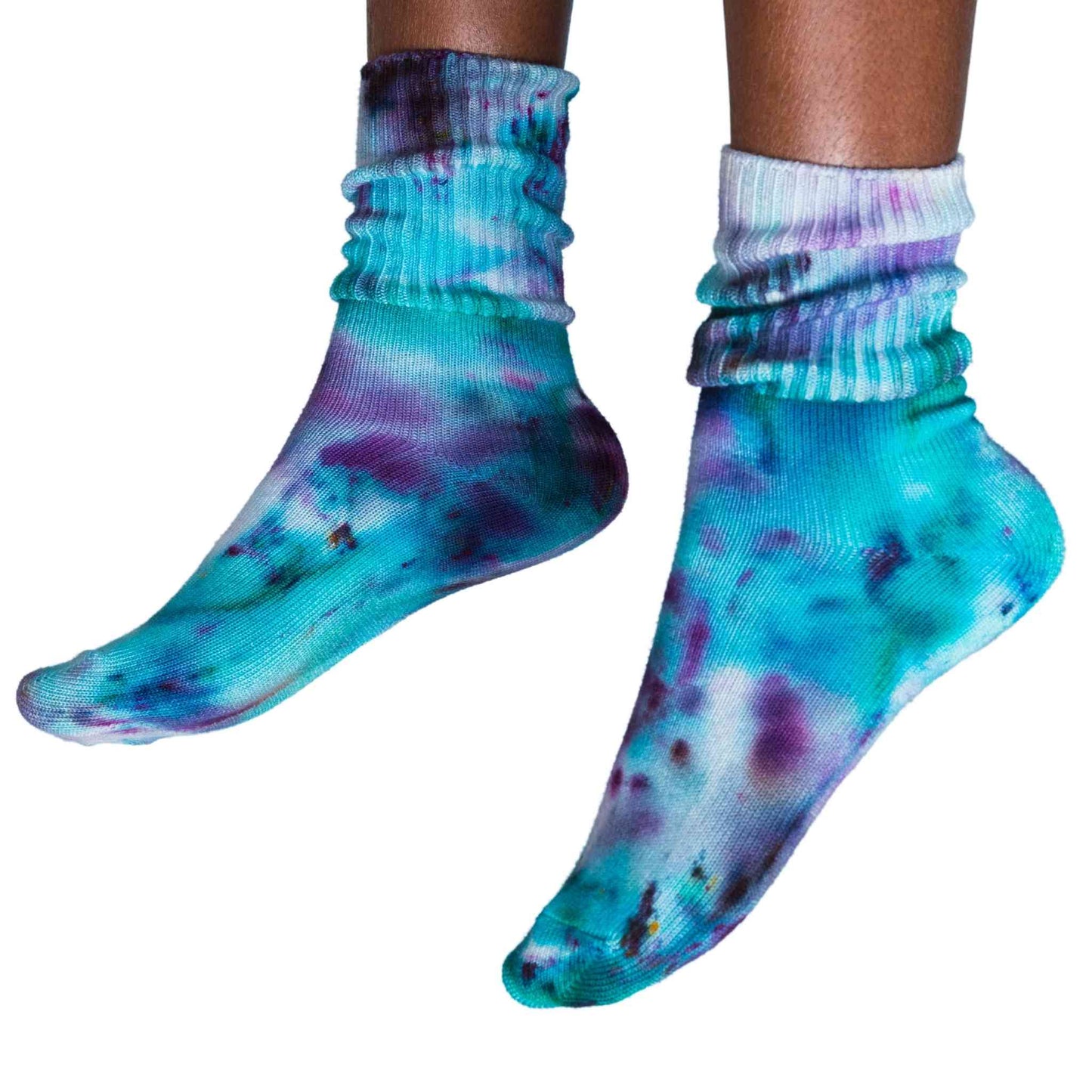 Best-Selling Sock Bundle: Violet, Sage Green & Turquoise Grunge Organic Cotton Hand-Dyed Tennis Socks
