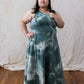 Sage Green Tie Dye Cotton Floor Length Maxi Dress A-Line Sleeveless Fit Plus Size