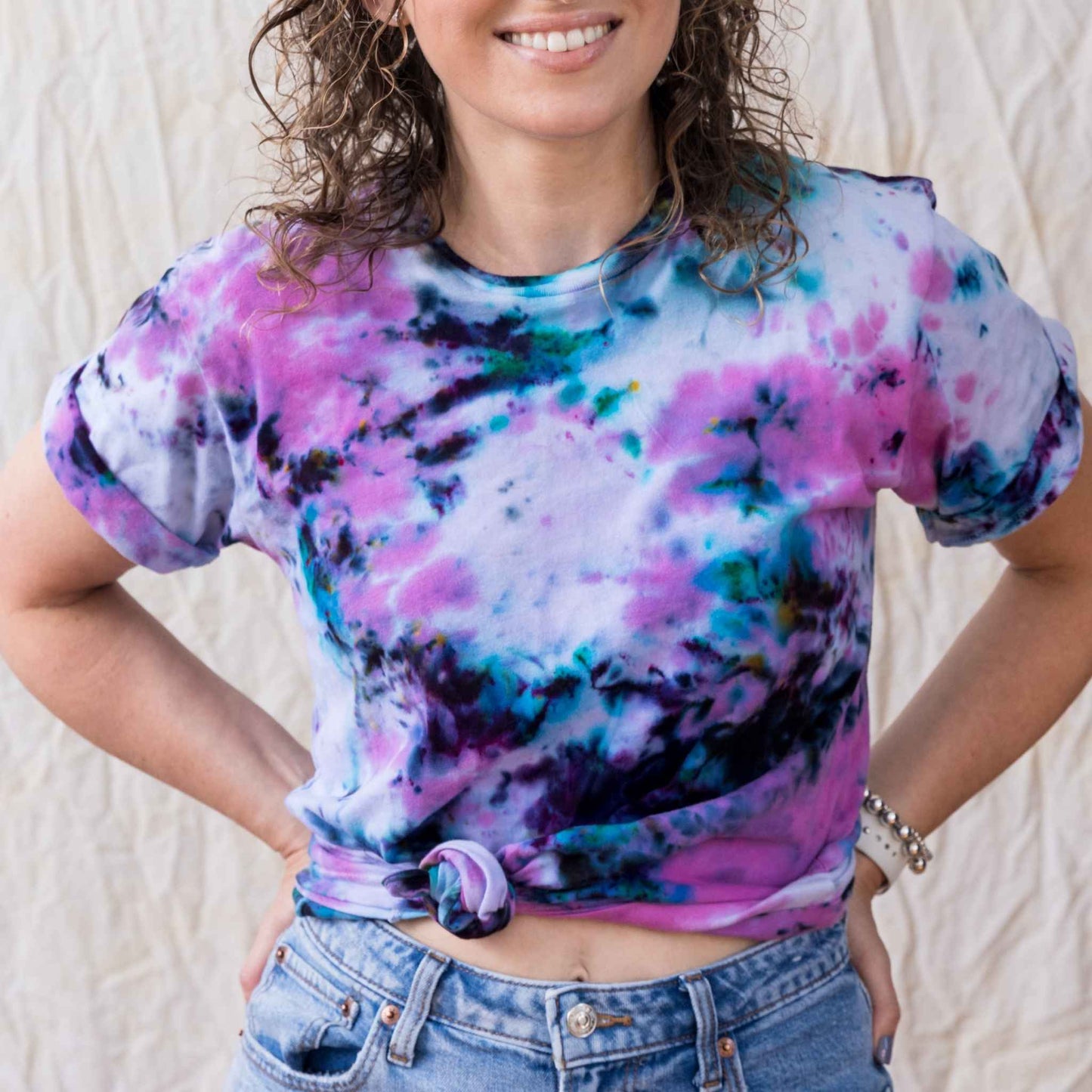 Jade pink grunge rock star tie dye cotton tee funky and unique