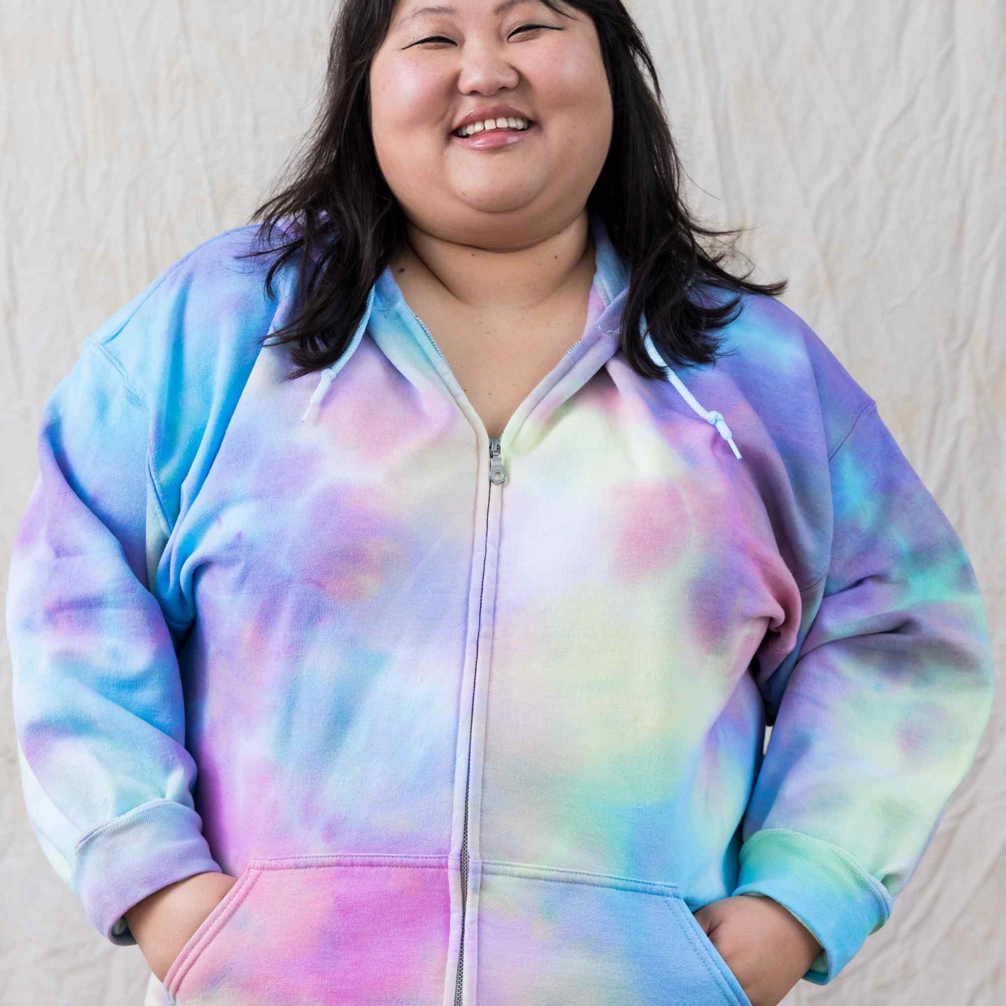 Pastel goth tie dye hoodie watercolor effect blue pink and yellow pattern